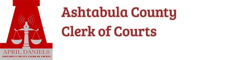 Ashtabula county ohio clerk of courts - Contact Information. https://ashtabulacountyclerk.us/. (440) 576-3637 Clerk. (440) 576-3640 Title Division. View on Map. Was this information helpful? Yes. No. The Clerk of Court helps provide public access to court records and receives, distributes and preserves official court documents.
